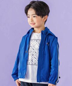 BeBe Petits Pois Vert / ベベ プチ ポワ ヴェール ナイロンジャケット | ドローコード付き配色タフタジャケット(95~150cm)