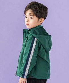 BeBe Petits Pois Vert / ベベ プチ ポワ ヴェール ナイロンジャケット | ドローコード付き配色タフタジャケット(95~150cm)