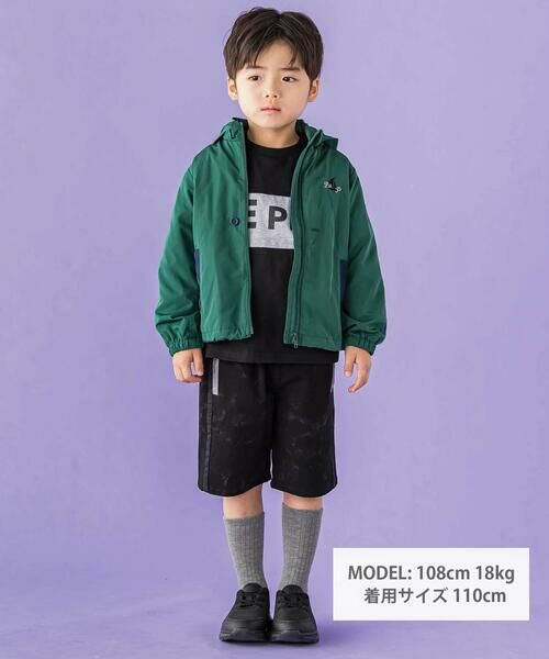 BeBe Petits Pois Vert / ベベ プチ ポワ ヴェール ナイロンジャケット | ドローコード付き配色タフタジャケット(95~150cm) | 詳細8