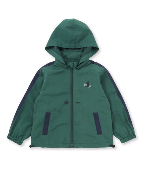 BeBe Petits Pois Vert / ベベ プチ ポワ ヴェール ナイロンジャケット | ドローコード付き配色タフタジャケット(95~150cm) | 詳細11