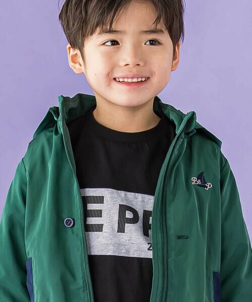 BeBe Petits Pois Vert / ベベ プチ ポワ ヴェール ナイロンジャケット | ドローコード付き配色タフタジャケット(95~150cm) | 詳細10