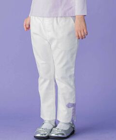 BeBe Petits Pois Vert / ベベ プチ ポワ ヴェール チノ・ワークパンツ | 裾リボンスリット入りデニムパンツ(95~160cm)