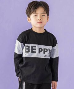 BeBe Petits Pois Vert / ベベ プチ ポワ ヴェール Tシャツ | 配色切り替え立体ロゴプリント入り長袖Tシャツ(95~160cm)