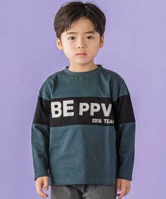 BeBe Petits Pois Vert / ベベ プチ ポワ ヴェール Tシャツ | 配色切り替え立体ロゴプリント入り長袖Tシャツ(95~160cm)