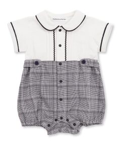 BeBe Petits Pois Vert / ベベ プチ ポワ ヴェール ロンパース | 【お揃い】カノコ＋千鳥格子ベビーロンパース(70~80cm)