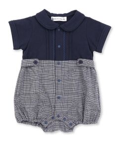 BeBe Petits Pois Vert / ベベ プチ ポワ ヴェール ロンパース | 【お揃い】カノコ＋千鳥格子ベビーロンパース(70~80cm)
