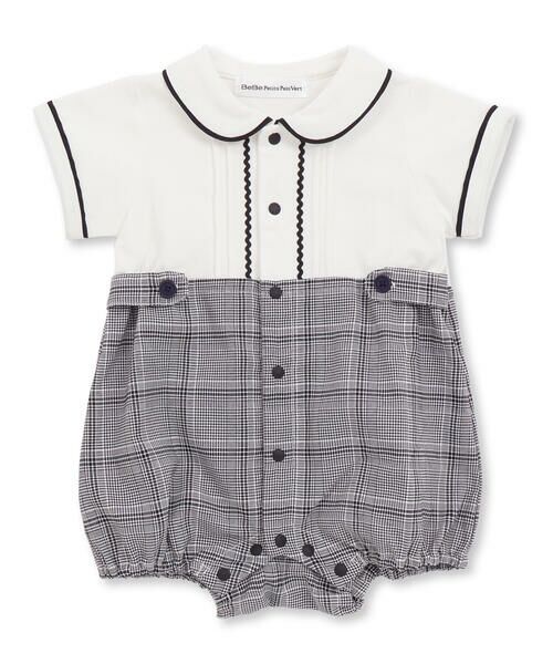 BeBe Petits Pois Vert / ベベ プチ ポワ ヴェール ロンパース | 【お揃い】カノコ＋千鳥格子ベビーロンパース(70~80cm) | 詳細2