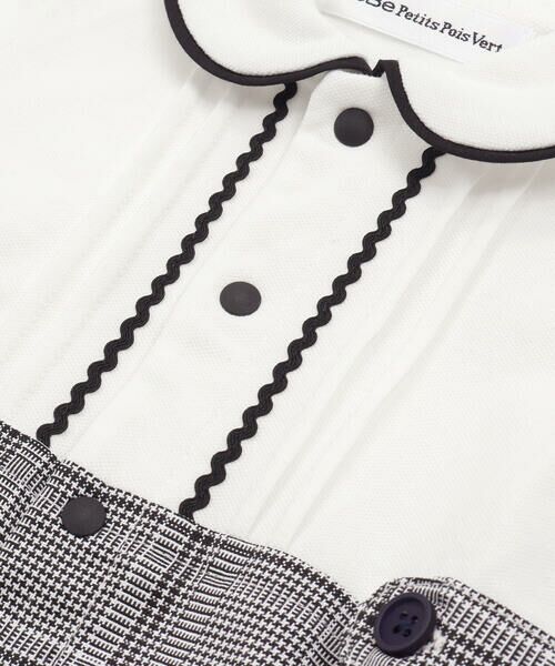 BeBe Petits Pois Vert / ベベ プチ ポワ ヴェール ロンパース | 【お揃い】カノコ＋千鳥格子ベビーロンパース(70~80cm) | 詳細5