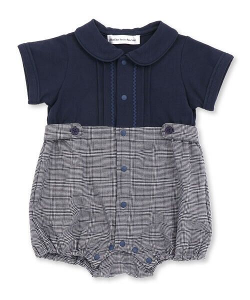 BeBe Petits Pois Vert / ベベ プチ ポワ ヴェール ロンパース | 【お揃い】カノコ＋千鳥格子ベビーロンパース(70~80cm) | 詳細11