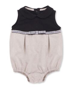 BeBe Petits Pois Vert / ベベ プチ ポワ ヴェール ロンパース | チェックリボンポイントロンパース(70~80cm)