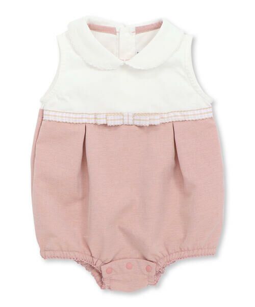 BeBe Petits Pois Vert / ベベ プチ ポワ ヴェール ロンパース | チェックリボンポイントロンパース(70~80cm) | 詳細2