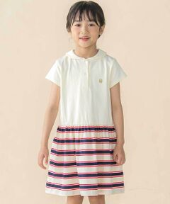 BeBe Petits Pois Vert / ベベ プチ ポワ ヴェール ミニ丈・ひざ丈ワンピース | 【お揃い】天竺＋マルチボーダー半袖ワンピース(95~150cm)