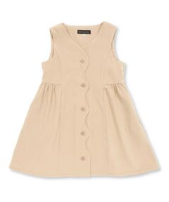 BeBe Petits Pois Vert / ベベ プチ ポワ ヴェール ミニ・ひざ丈スカート | 前スカラップツイルジャンパースカート(95~150cm)