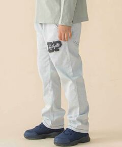 BeBe Petits Pois Vert / ベベ プチ ポワ ヴェール チノ・ワークパンツ | サガラ刺しゅうワッペン付きデニムロングパンツ(95~150cm)
