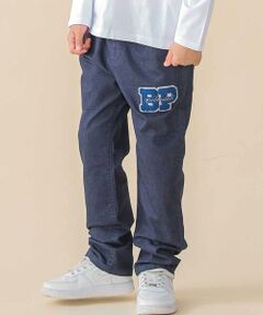 BeBe Petits Pois Vert / ベベ プチ ポワ ヴェール チノ・ワークパンツ | サガラ刺しゅうワッペン付きデニムロングパンツ(95~150cm)