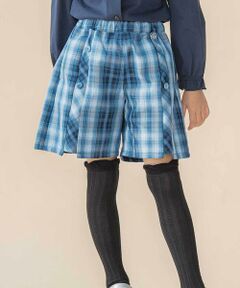 BeBe Petits Pois Vert / ベベ プチ ポワ ヴェール ショート・ハーフ・半端丈パンツ | マドラスチェックくるみボタン切り替えショートパンツ(95~150cm)