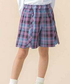 BeBe Petits Pois Vert / ベベ プチ ポワ ヴェール ショート・ハーフ・半端丈パンツ | マドラスチェックくるみボタン切り替えショートパンツ(95~150cm)