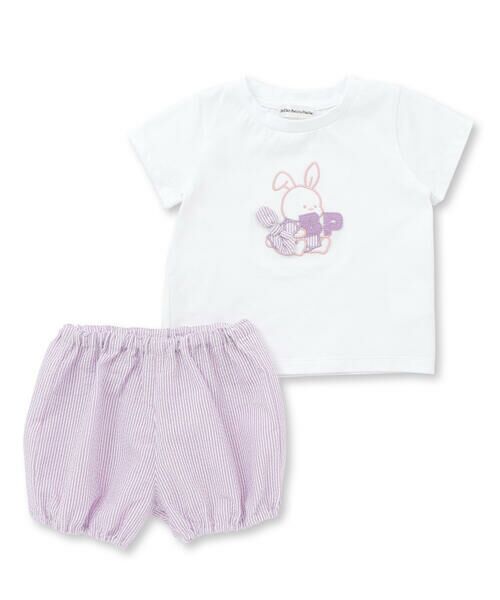 BeBe Petits Pois Vert / ベベ プチ ポワ ヴェール セットアップ | アニマルパッチ刺しゅう半袖Tシャツ+ストライプブルマセット(80~90cm) | 詳細6