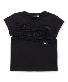 BeBe Petits Pois Vert / ベベ プチ ポワ ヴェール Tシャツ | チュールリボン切り替え天竺半袖Tシャツ(95~150cm)