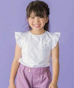 BeBe Petits Pois Vert / ベベ プチ ポワ ヴェール Tシャツ | おめかしGIRLプリント天竺フリルスリーブTシャツ(95~150cm)
