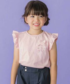 BeBe Petits Pois Vert / ベベ プチ ポワ ヴェール Tシャツ | おめかしGIRLプリント天竺フリルスリーブTシャツ(95~150cm)