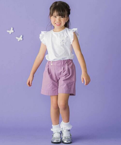BeBe Petits Pois Vert / ベベ プチ ポワ ヴェール Tシャツ | おめかしGIRLプリント天竺フリルスリーブTシャツ(95~150cm) | 詳細1