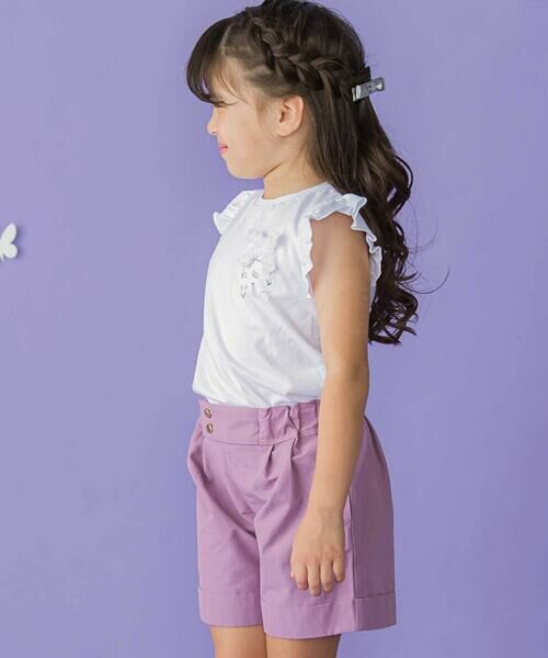 BeBe Petits Pois Vert / ベベ プチ ポワ ヴェール Tシャツ | おめかしGIRLプリント天竺フリルスリーブTシャツ(95~150cm) | 詳細2