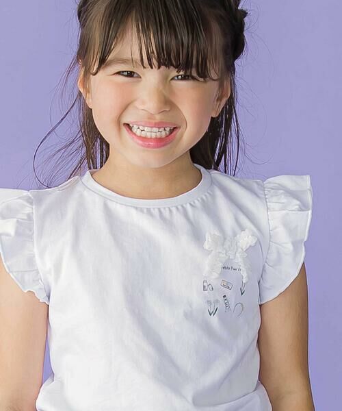 BeBe Petits Pois Vert / ベベ プチ ポワ ヴェール Tシャツ | おめかしGIRLプリント天竺フリルスリーブTシャツ(95~150cm) | 詳細3