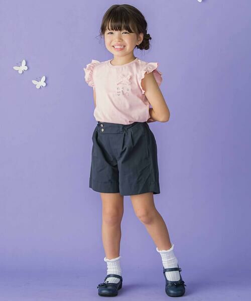 BeBe Petits Pois Vert / ベベ プチ ポワ ヴェール Tシャツ | おめかしGIRLプリント天竺フリルスリーブTシャツ(95~150cm) | 詳細8