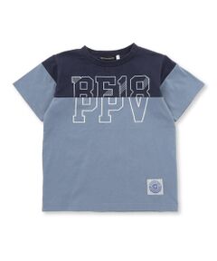 BeBe Petits Pois Vert / ベベ プチ ポワ ヴェール Tシャツ | バイカラーBIGロゴプリント天竺半袖Tシャツ(95~160cm)