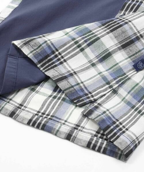 BeBe Petits Pois Vert / ベベ プチ ポワ ヴェール セットアップ | チェック＆無地切り替え半袖シャツ+ハーフパンツセットアップ(95~150cm) | 詳細15