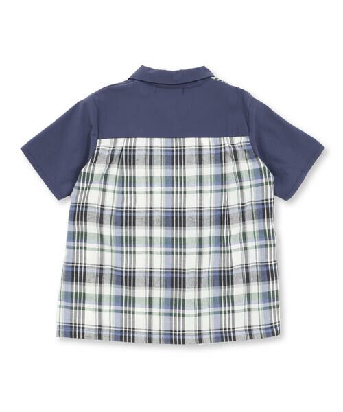 BeBe Petits Pois Vert / ベベ プチ ポワ ヴェール セットアップ | チェック＆無地切り替え半袖シャツ+ハーフパンツセットアップ(95~150cm) | 詳細11