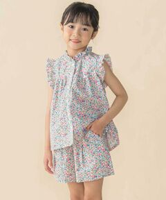 BeBe Petits Pois Vert / ベベ プチ ポワ ヴェール セットアップ | 小花柄フリルブラウス+キュロットパンツセットアップ(95~150cm)