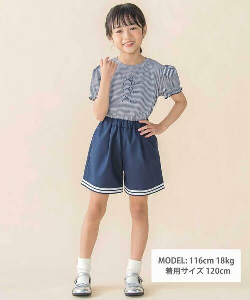 BeBe Petits Pois Vert / ベベ プチ ポワ ヴェール ミニ・ひざ丈スカート | 裾ダブルラインマリン風キュロットパンツ(95~160cm) | 詳細1