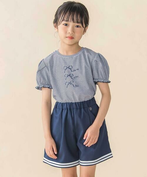 BeBe Petits Pois Vert / ベベ プチ ポワ ヴェール ミニ・ひざ丈スカート | 裾ダブルラインマリン風キュロットパンツ(95~160cm) | 詳細3