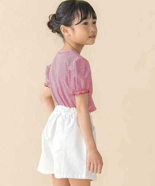 BeBe Petits Pois Vert / ベベ プチ ポワ ヴェール ミニ・ひざ丈スカート | センター切り替えワンポイント刺しゅうデニムキュロットパンツ(95~160cm) | 詳細2