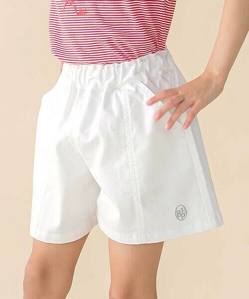 BeBe Petits Pois Vert / ベベ プチ ポワ ヴェール ミニ・ひざ丈スカート | センター切り替えワンポイント刺しゅうデニムキュロットパンツ(95~160cm) | 詳細3