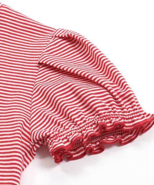 BeBe Petits Pois Vert / ベベ プチ ポワ ヴェール Tシャツ | ベア天竺細ボーダーリボンプリントパフスリーブTシャツ(95~160cm) | 詳細7