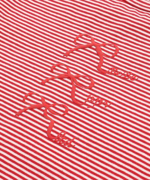 BeBe Petits Pois Vert / ベベ プチ ポワ ヴェール Tシャツ | ベア天竺細ボーダーリボンプリントパフスリーブTシャツ(95~160cm) | 詳細8