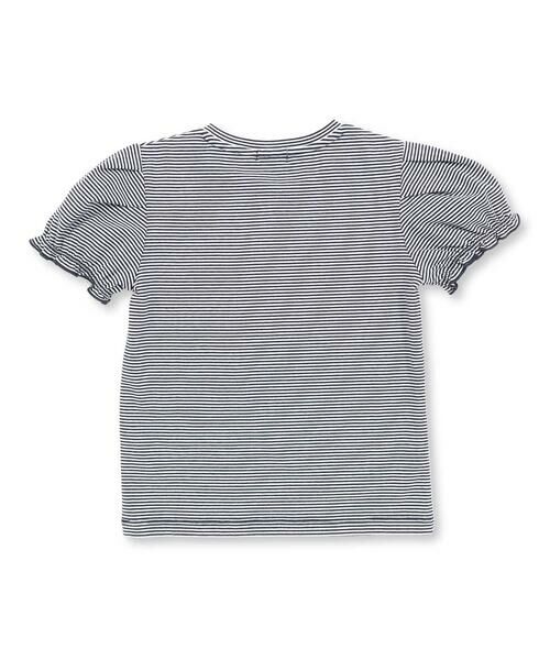 BeBe Petits Pois Vert / ベベ プチ ポワ ヴェール Tシャツ | ベア天竺細ボーダーリボンプリントパフスリーブTシャツ(95~160cm) | 詳細15