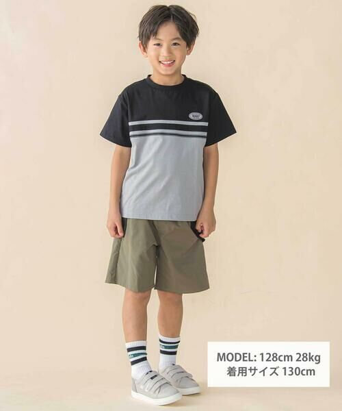 BeBe Petits Pois Vert / ベベ プチ ポワ ヴェール Tシャツ | 天竺バイカラーステッチテープポイント半袖Tシャツ(95~160cm) | 詳細1