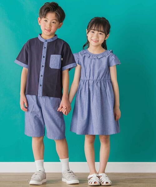BeBe Petits Pois Vert / ベベ プチ ポワ ヴェール ミニ丈・ひざ丈ワンピース | 【店舗限定】【前後着用可能】ダンガリーフリル襟カシュクールワンピース(95~150cm)<br> | 詳細5