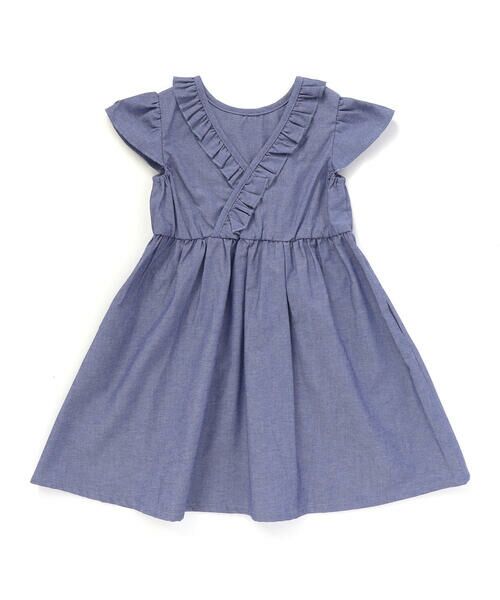 BeBe Petits Pois Vert / ベベ プチ ポワ ヴェール ミニ丈・ひざ丈ワンピース | 【店舗限定】【前後着用可能】ダンガリーフリル襟カシュクールワンピース(95~150cm)<br> | 詳細7