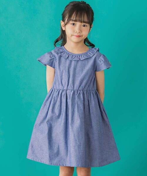 BeBe Petits Pois Vert/ベベ プチ ポワ ヴェール 【店舗限定】【前後着用可能】ダンガリーフリル襟カシュクールワンピース(95~150cm) ネイビー 95cm BeBe Petits Pois Vert/ベベ プチ ポワ ヴェール 【店舗限定】【前後着用可能】ダンガリーフリル襟カシュクールワンピース(95~150cm) ネイビー 95cm