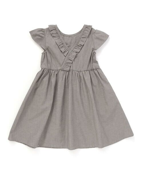 BeBe Petits Pois Vert / ベベ プチ ポワ ヴェール ミニ丈・ひざ丈ワンピース | 【店舗限定】【前後着用可能】ダンガリーフリル襟カシュクールワンピース(95~150cm)<br> | 詳細15