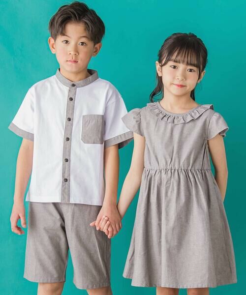 BeBe Petits Pois Vert / ベベ プチ ポワ ヴェール ミニ丈・ひざ丈ワンピース | 【店舗限定】【前後着用可能】ダンガリーフリル襟カシュクールワンピース(95~150cm)<br> | 詳細13