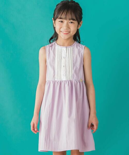 BeBe Petits Pois Vert / ベベ プチ ポワ ヴェール ミニ丈・ひざ丈ワンピース | 【店舗限定】配色フロントタックノースリーブワンピース(95~150cm)<br> | 詳細6