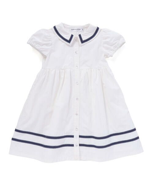BeBe Petits Pois Vert / ベベ プチ ポワ ヴェール ミニ丈・ひざ丈ワンピース | 【店舗限定】ライン襟付き前開きパフスリーブワンピース(95~150cm)<br> | 詳細5