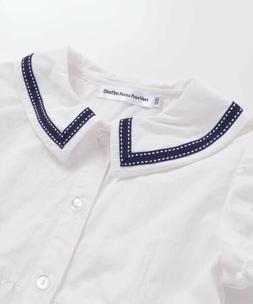 BeBe Petits Pois Vert / ベベ プチ ポワ ヴェール ミニ丈・ひざ丈ワンピース | 【店舗限定】ライン襟付き前開きパフスリーブワンピース(95~150cm)<br> | 詳細7