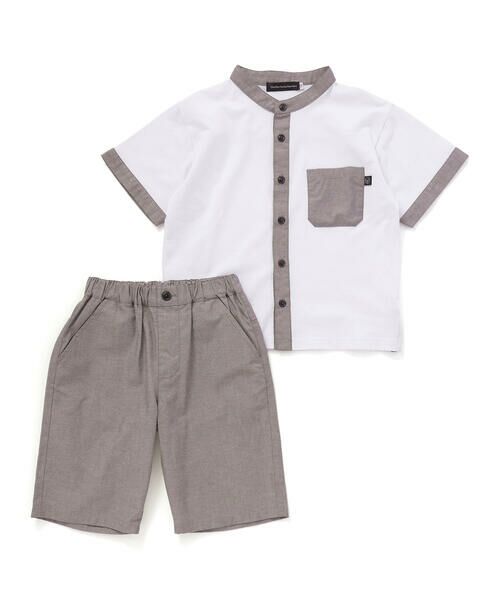 BeBe Petits Pois Vert / ベベ プチ ポワ ヴェール シャツ・ブラウス | 【店舗限定】カノコ+ダンガリー配色シャツ+ハーフパンツセット(95~150cm)<br> | 詳細5